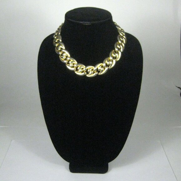 Necklace Women 19 In Goldtone Vintage 1960s 1970s Choker Collar Panel Statement - Picture 2 of 4